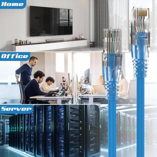 Image of Cat6 Ethernet Patch Cable 0.5ft Slim, Pure Copper, 550MHz 10Gbps, Flexible Network Cable for Patch Panel, Space-Saving Design - Blue (3 Pack)