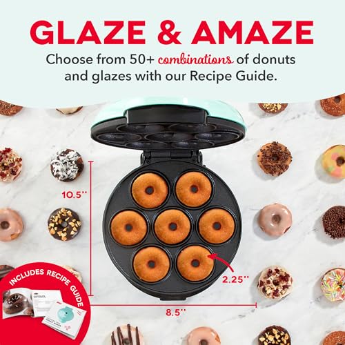 DASH Mini Donut Maker Machine for Kid-Friendly Breakfast, Snacks, Desserts & More with Non-stick Surface, Makes 7 Doughnuts - Aqua