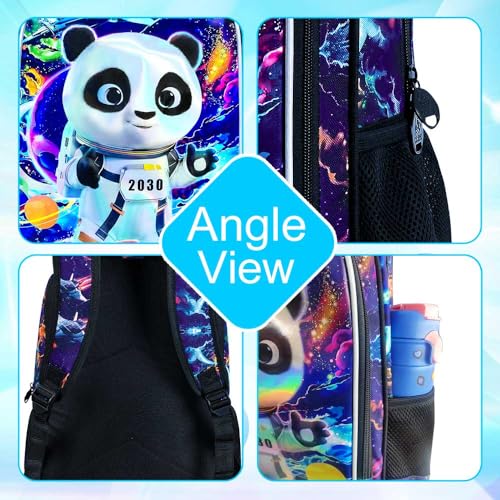 Image of Backpack for Boys, 16 inch Kids Panda Bookbag with Lunch Box, 3Pcs Space School Backpacks for Elementary Preschool Kindergarten (Black)