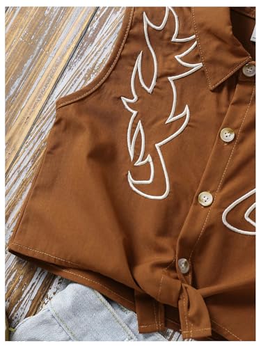 MakeMeChic Girl's Vest Top Sleeveless Button Down Collared Embroidery Vintage Cowgirl Summer Blouse Shirt4
