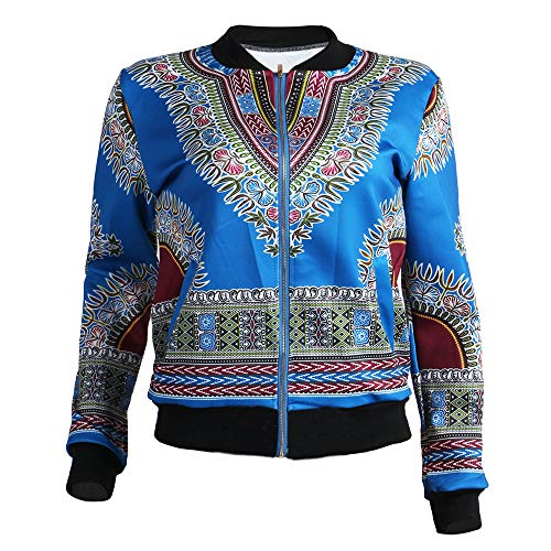 YINGXIONG Dashiki Damen Casual Kurz Jacke Afrikanische Geometrische Muster Druck Langarm Jacke Mantel Herbst Reißverschluss Vintage Sweatjacke Freizeitjacke Traditionelle Outwear Fiesta Kleidung Cover