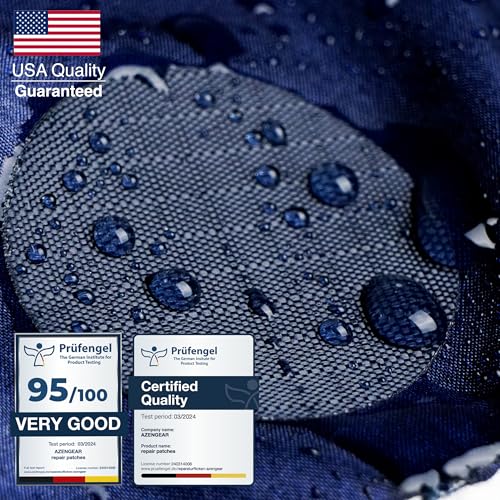 aZengear Repair Patches - Waterproof, Self-Adhesive, Tear-Cold-Heat-Resistant Polyester Fabric to Fix Down Jacket, Puffer, Snowsuit, Shoe, Tent, PVC, Clothing, Upholstery (Navy Blue)