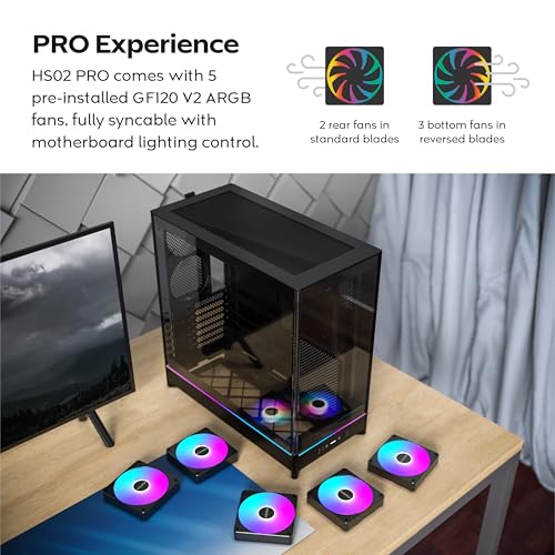 Montech HS02 Pro, Case Per Pc Atx Mid-Tower, Pc Da Gioco, Ad Alto Flusso D'aria, Layout Reversibile, Robusto Pannello Frontale In Vetro Temperato Curvo, 5 Ventole Argb Pwm Preinstallate, Design A - 5