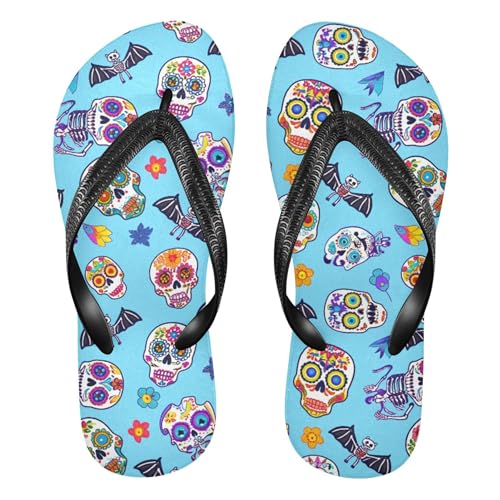 Burbuja Cute Skull Skeletons Flip Flops for Women Men, Soft Thong Sandals Rubber Slippers for Pool Beach Essentials