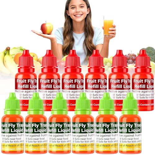 YJOO Fruit Fly Trap Refill Liquid, 12 Pack Wasp Bees Traps Refill Liquids, Effective Mosquito Gnat