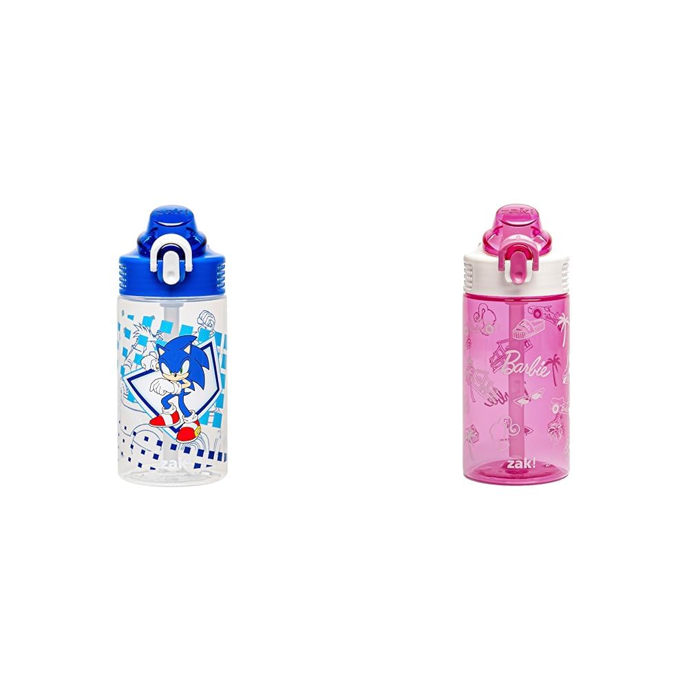 Zak Designs Sonic and Barbie 16oz Water Bottles Bundle for Kids, Travel