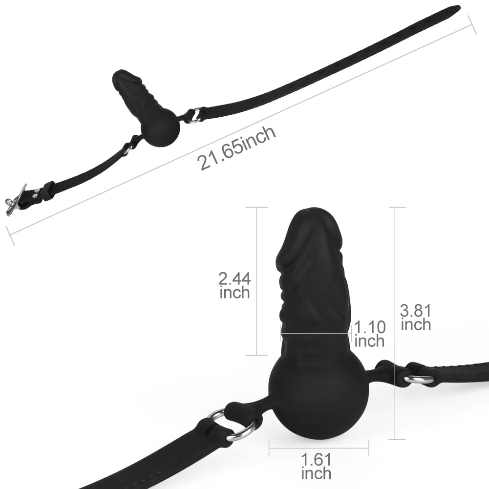FST Silicone Realistic Dildo Gag with Ball, Adjustable Strap on Mouth Gag for SM