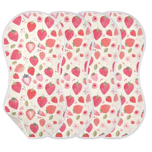 Simple Minimalist Peach Strawberries Cotton Muslin Burp Cloth Easy Care Milk Spit Up Cloth for Unisex Set of 2, 22x11in3