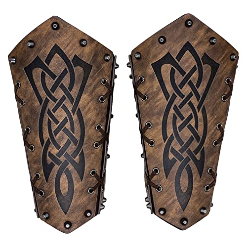COSFAN 2 piezas de cuero protectores de brazo vikingo guantelete pulsera Caballero Medieval tiro con arco brazales ajustable LARP Cosplay brazalete para hombres (Marrón)