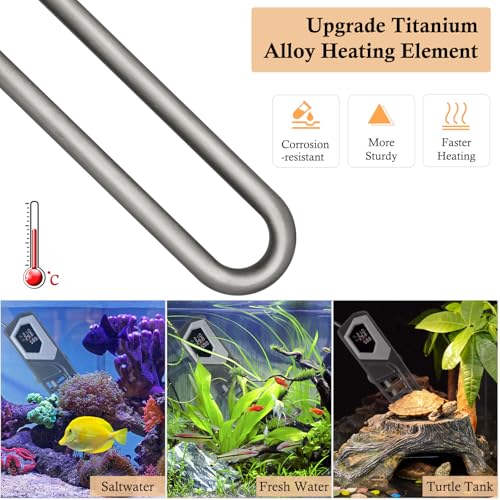 Image of HITOP 600W Titanium Aquarium Heater: Digital Fish Tank Heater with External Controller, Submersible Aquarium Heater with Over-Temperature Protection for Saltwater and Freshwater 75-150Gallon