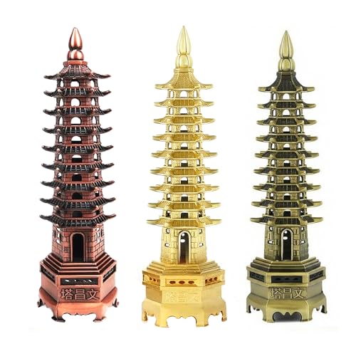 Estatua Pagoda Wenchang Nueve Pisos Bronce Antiguo miniatura 5