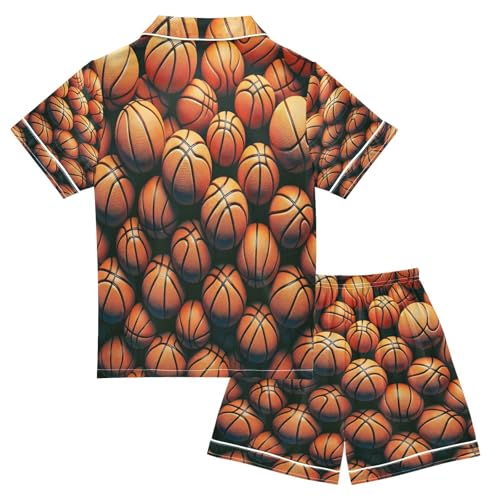 ALAZA Lovely Basketball Ball Satin Pajamas Set Short Sleeve Button Down Sleepwear Summer Pjs 2 Piece2