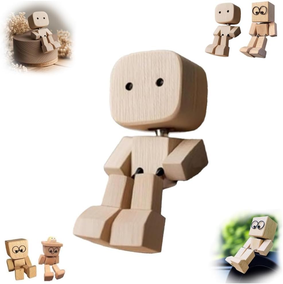 Shaking Wooden Man Figurine - Handmade Shaking Feet Wooden Doll, Car Ornaments, Funny Wood Desktop Decor, Fun Car Dashboard Decorations, Creative Gifts (A)