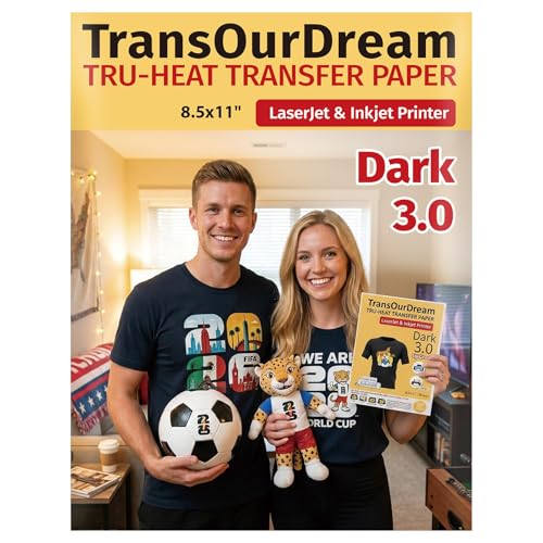 TransOurDream Iron on Heat Transfer Paper for Dark T Shirts (10 Sheets 8.5x11, Dark 3.0) Printable HTV Vinyl for Inkjet & LaserJet Printer, Transfers Paper for Dark Fabric