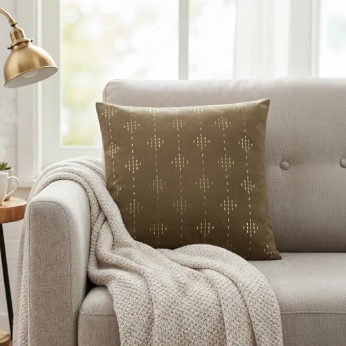 Image of Wakefit Designer Cushion Cover | 16x16 inch | Velvet Foil Print Fabric | Machine Washable | Pack of 1 | Twinkel Gold | Brown Fabric & Golden Print