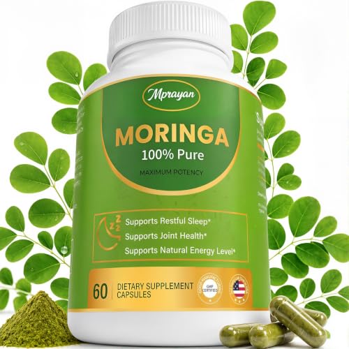 Moringa Capsules 800mg Moringa Oleifera Leaf Powder Superfood Herbal Supplement for Natural Energy Immune Antioxidant & Detox Support Vegan Non-GMO 60 Veg Capsules
