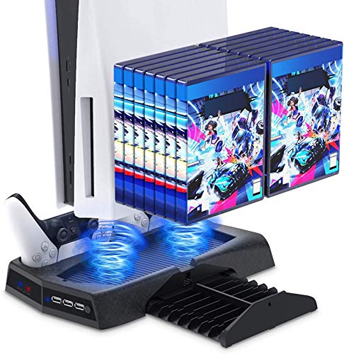 Vertikaler Ständer Mit Lüfter Für PS5-Konsole Und Playstation 5 Mit LED Kontrollleuchte, Ladestationsbasis Mit Ladeanschluss Mit Zwei