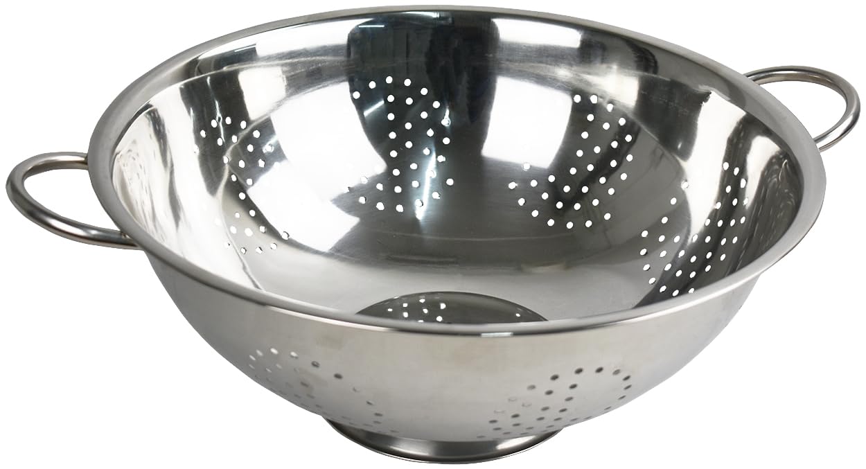 Sterling Ventures Stainless Steel Colander with Feet and Handles Silver Dishwasher Safe Quick Draining Multiple Micro-Perforations Multi-Purpose Pasta Vegetable Spaghetti Fruit (34CM)