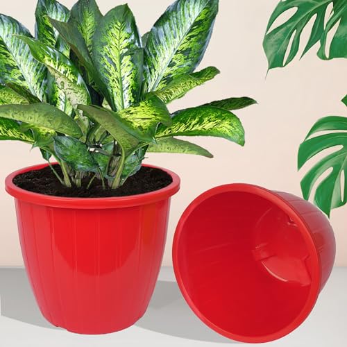 Image of Kuber Industries Flower Pot | Flower Pots for Indoor & Outdoor | Plastic Pot for Gardening | Planter for Flower | Balcony Pots for Home Decor | Duro Flower Pot | 10 Inch | Pack of 5 | Multi