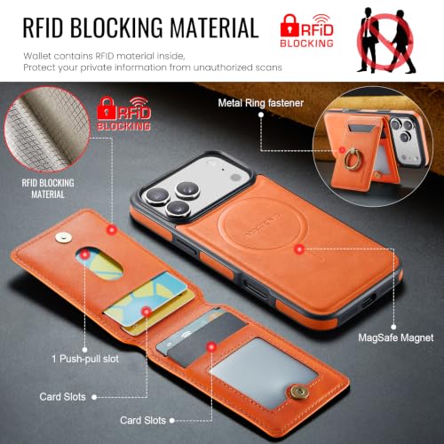 Étui portefeuille iPhone 12 Pro orange avec coque magnétique 2 en 1 - 5