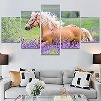 SIGNWIN 5 Panel Canvas Wall Art Modern Art Animals Dramatic Horse Multicolor Photography Traditional for Home Decorations Ready to Hang - 60