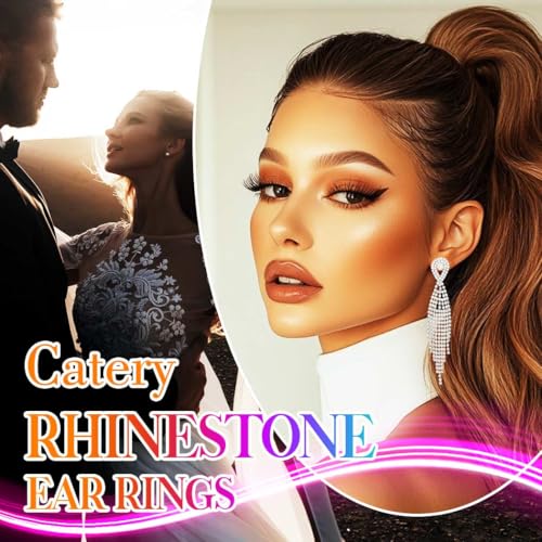 Catery Rhinestones Tassel Earrings Fringe Dangling Earrings Crystal Wedding Ear Jewelry for Brides and Women3