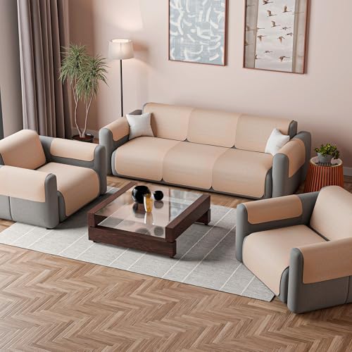 Image of Kuber Industries 5 Seater Sofa with Arm Cover | Slipcover for Living Room | Thick & Cozy | Non-Slip Comfort Sofa Cover Set | Columbia 258003 - Brown