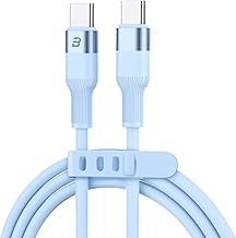 BASETEC シリコン充電ケーブル Type-C to Type-C Light 1.5m 【急速充電対応】 高耐久・やわらか素材 USB-Cケーブル Phone16 15 Android Pad ノートPC対応 充電コード 充電器 (65W, ブルー, 1.5m)