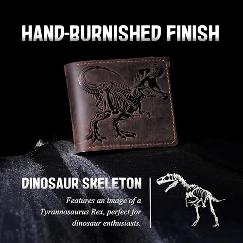 Leather skull wallet, bifold handmade skull art wallet, leather gift ideas for him, ID card minimalist wallet (T-rex skeleton)4