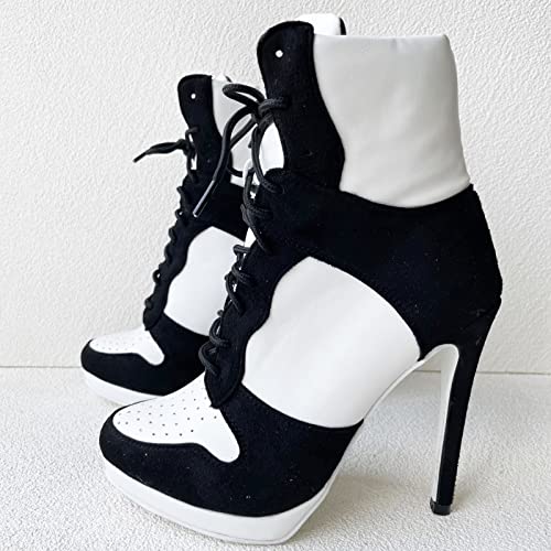 Frankie Hsu Stiletto Sport Basketball High Heeled Ankle Boots, Black Suede Classic White Sneaker Bootie, Big Size Fashion Designer Shoes For Women Men2