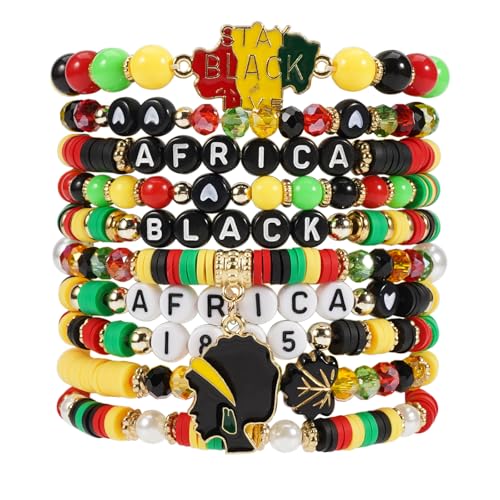 Twinfree Beaded African Bracelets Black Women Preppy Friendship Bracelets Clay Bead Africa Heart Charm Bracelet Summer African Jewelry for Women (Africa-10PCS)