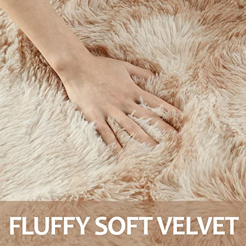 Hutha 5X8 Large Area Rugs For Living Room, Super Soft Fluffy Modern Bedroom Rug, Tie-Dyed Beige Indoor Shag Fuzzy Carpets For Girls Kids Nursery Room Home Decor #TOP4