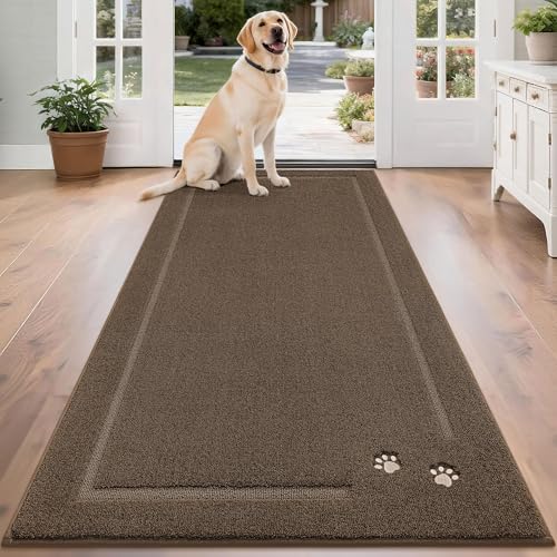 BEQHAUSE Dog Door Mat for Mud Paws Indoor Entrance, 32" x 70", Brown