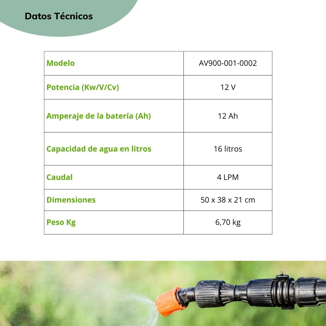 Avalon - Pulverizador de Mochila a Presión de 2 Lanzas con Batería Recargable, Tanque 16L, Lanzas INOX, Verde