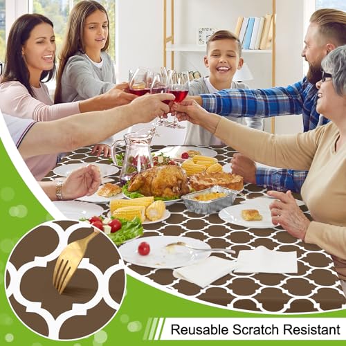 Image of Smiry Rectangle Tablecloth, Waterproof Vinyl Tablecloths with Flannel Backing for Rectangle Tables, Wipeable Spillproof Plastic Tablecloth for Dining, Camping, Indoor and Outdoor 60 inch x 84 inch, Brown