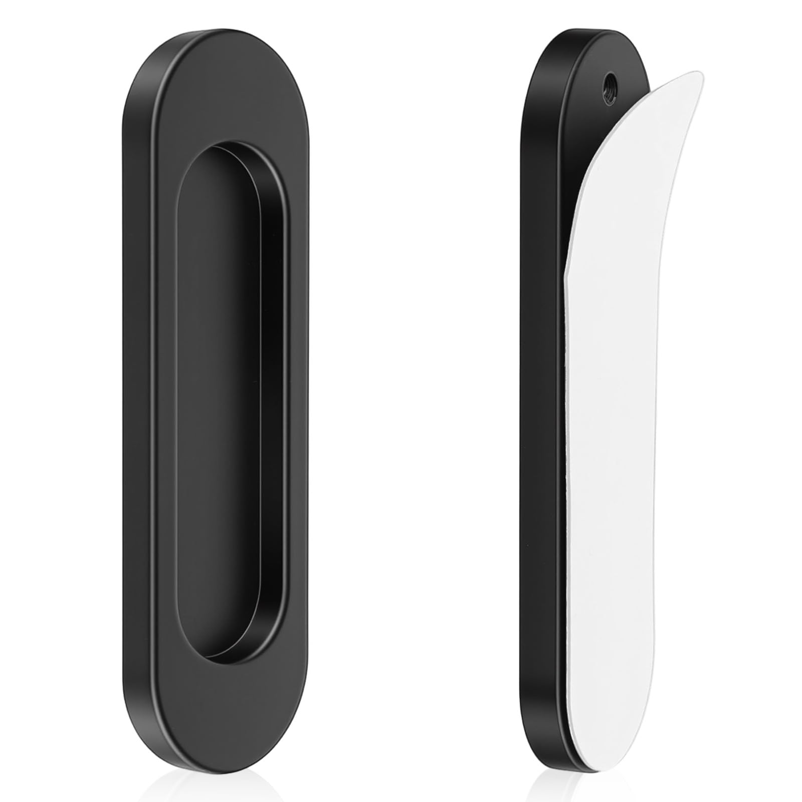 Bremorou 2 Pack Sliding Door Flush Black Handles Self Adhesive No Drill Stick On Door Handles, Stainless Steel for Sliding Pocket Doors Barn Closet Balcony Doors Recessed Finger Flush Pulls Black