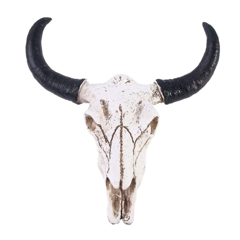 Voanzo White Resin Ox Horn Skull Wall Hanger Mounted For Household Wall Decoration Bar Restaurant Hotel Wall Decoration Pendant
