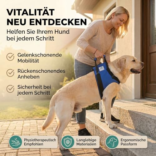 Nature Pet Tragehilfe für Hunde Vorne - Tragegurt als Treppenhilfe & Gehhilfe - Ideal für ältere, kranke oder operierte Vierbeiner - Hunde-Hebegurt für Mobilität (L, Blau)