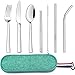 HaWare Sztućce kempingowe, 8-częściowy zestaw sztućców podróżnych wielokrotnego użytku z filcową torbą, przenośny zestaw sztućców ze stali nierdzewnej z nożem, widelcem, łyżką, metalowymi słomkami, pałeczkami do czyszczenia, kolor zielony