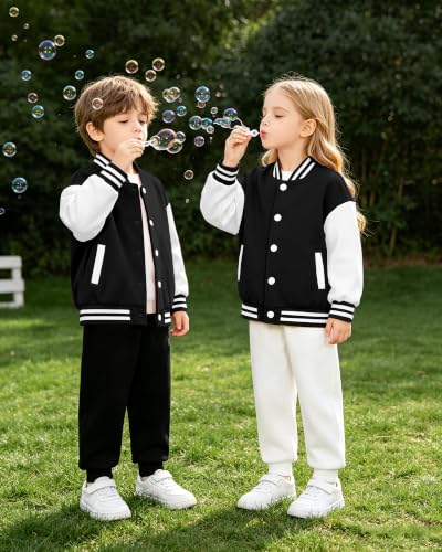 Image of Cromoncent Kids Varsity Baseball Jacket Colorblock Bomber Coat Unisex Boys Girls School Outwear, 18 Months - 14 Years