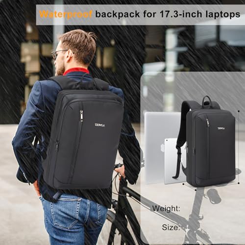 Tzowla Business Laptop Backpack for Men Professional,Slim Waterproof Backpacks for Travel/Work/Office/College with USB/Type C Charging Port,Lightweight Expandable Bag Fit 17.3 Inch Notebook(Black)2