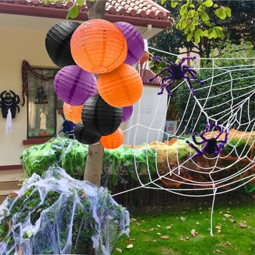Image of Orange Purple Black Paper Lanterns Decorative 12pcs Halloween Hanging Decorations for Graduation Thanksgiving Birthday Party Decorations