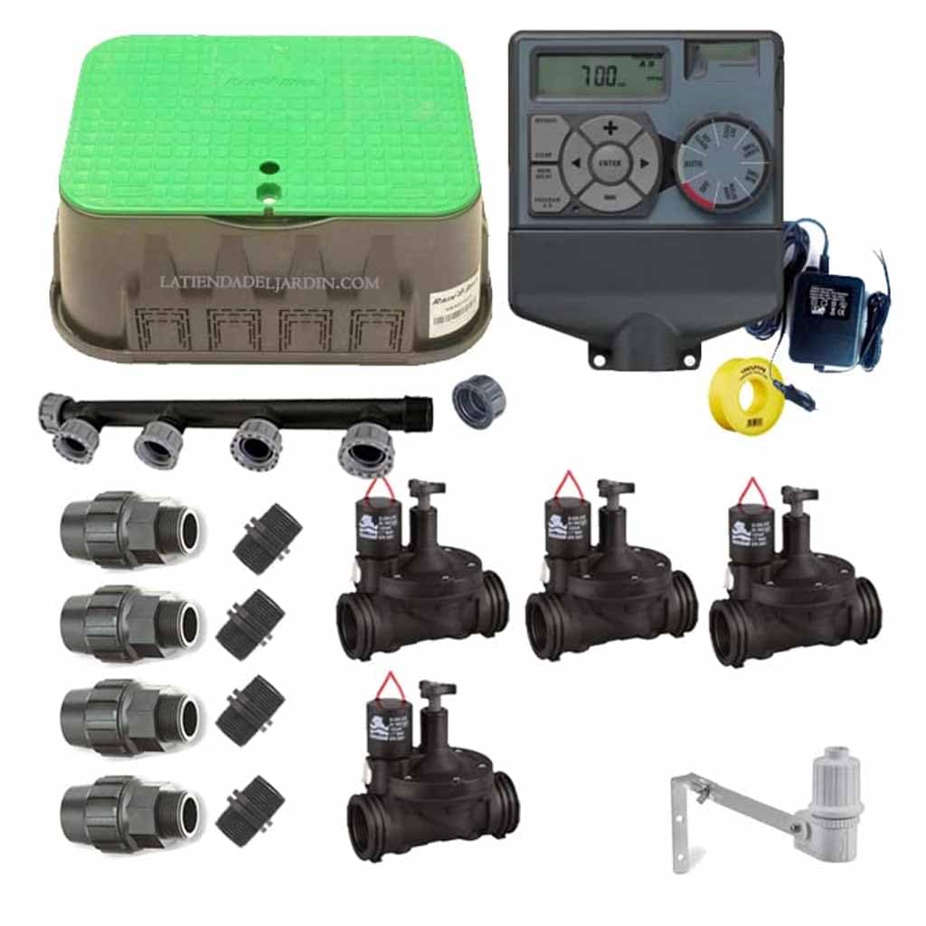 Suinga Kit Riego Automatico 4 zonas 24V para Tuberia 32mm | Incluye Programador, Electrovalvulas y Accesorios