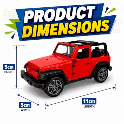 Image of Braintastic Model Diecast Car Toy Vehicle Pull Back Friction with Openable Doors Light & Music Toys for Kids Age 3+ Years (Thar Jeep Small Red)