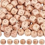 PONABEADIY 1 caja 104 piezas de 10mm Cubo de madera Letras de cuentas Letras cuadradas de madera Inicial 26 letras Alfabetos rústicos Separador suelto Amuleto para joyería Pulseras Decoración Bricolaj
