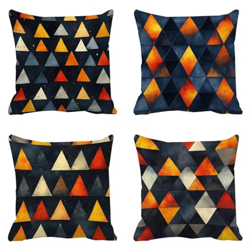 Housse de coussin en lin bleu géométrique 30 x 30 cm de qualité supérieure pour extérieur