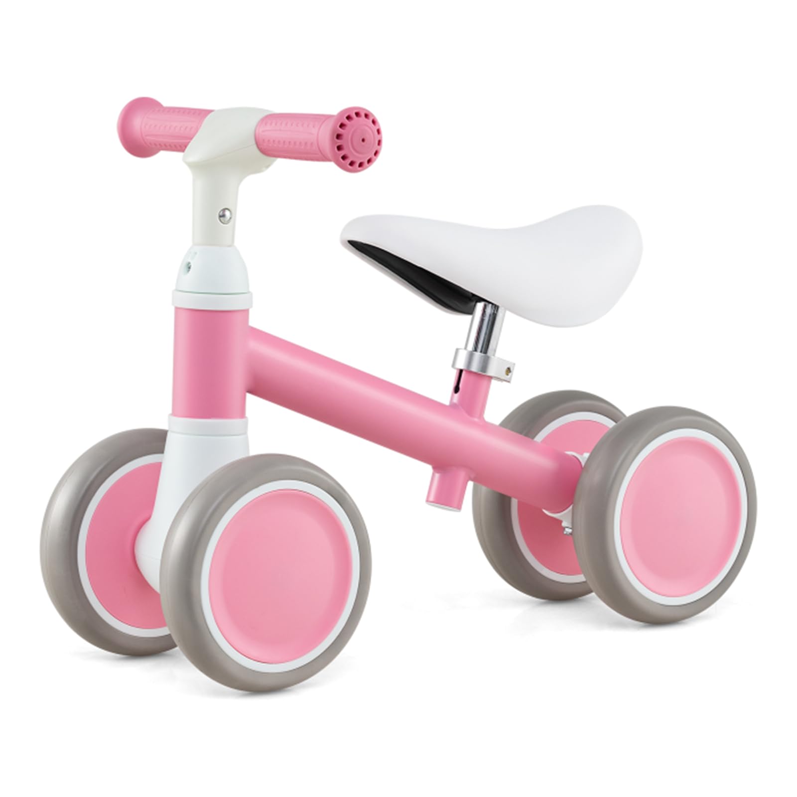 COSTWAY Baby Balance Bike, 4 Wheels Toddler Bikes with Height Adjustable Handle & Seat, No Pedal Infant First Bicycle for 1 2 3 Years Old Boys Girls (Pink)