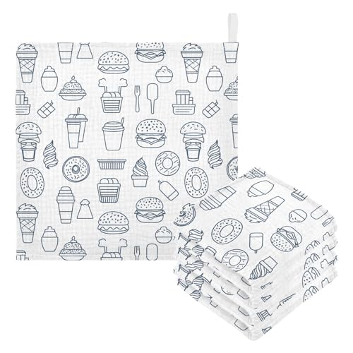 vvfelixl Baby Muslin Washcloths Food and Drink Web Icons Baby Burp Cloths Cotton Babys Face Towel for Newborn Infants Boys Girls Soft and Absorbent 11.8 X 11.8 in, 3 Pack3
