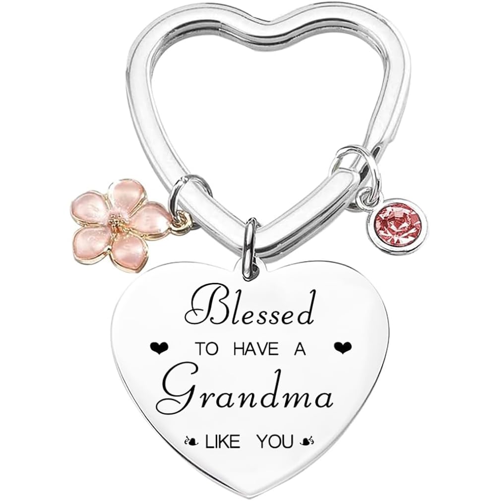 Tecreo Women's Silver Grandma Gifts Keychain Gift, Grandma Keychain Birthday Gifts, Mother's. Day Gifts For Grandma From Grandchildren Grandkids Granddaughter Grandson, Heart Pendant