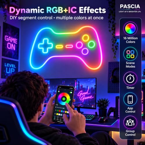Image of neon Patti Light Colour Changing Room Decoration Gaming Setup led Ribbon Mood Lighting Bedroom sajawat wali Light Party Illumination Aesthetic Streamer Custom Signage Gamer Desk ambiance
